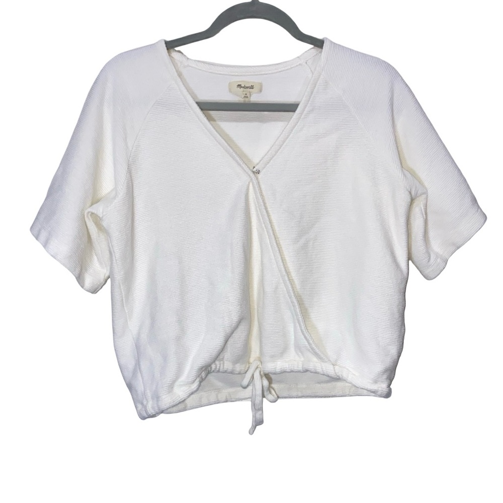 Madewell Drapey Ottoman Jacquard Wrap Top in white‎